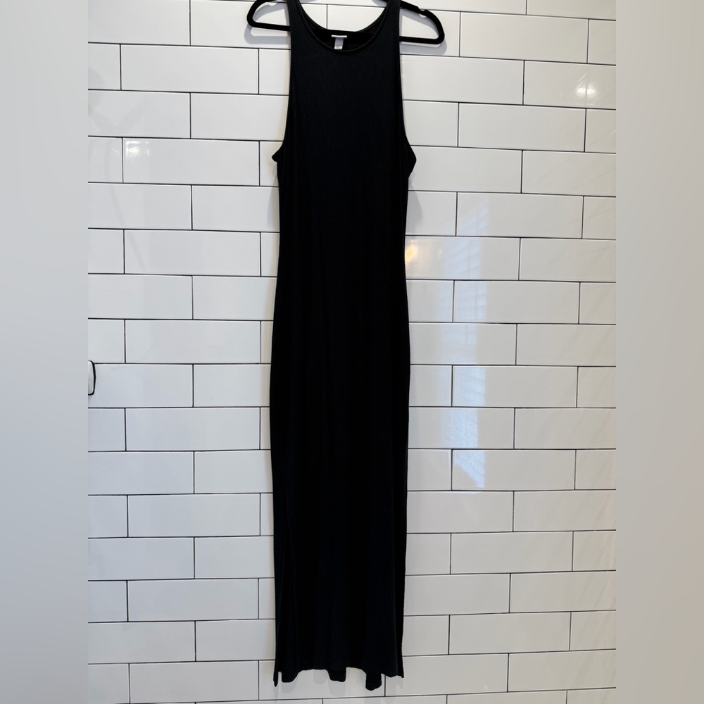 a new day Ribbed Black Sleeveless Maxi Bodycon Dress